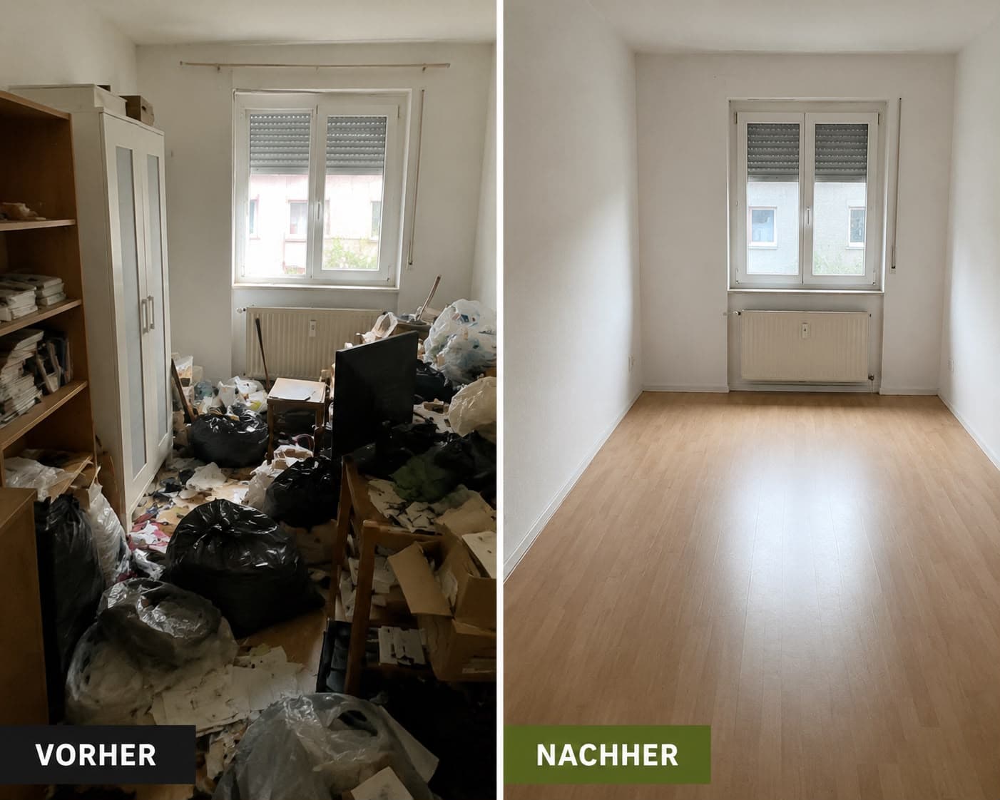 Vorher-Nachher-Vergleich einer Entrümpelung durch Ufrecht Entrümpelung